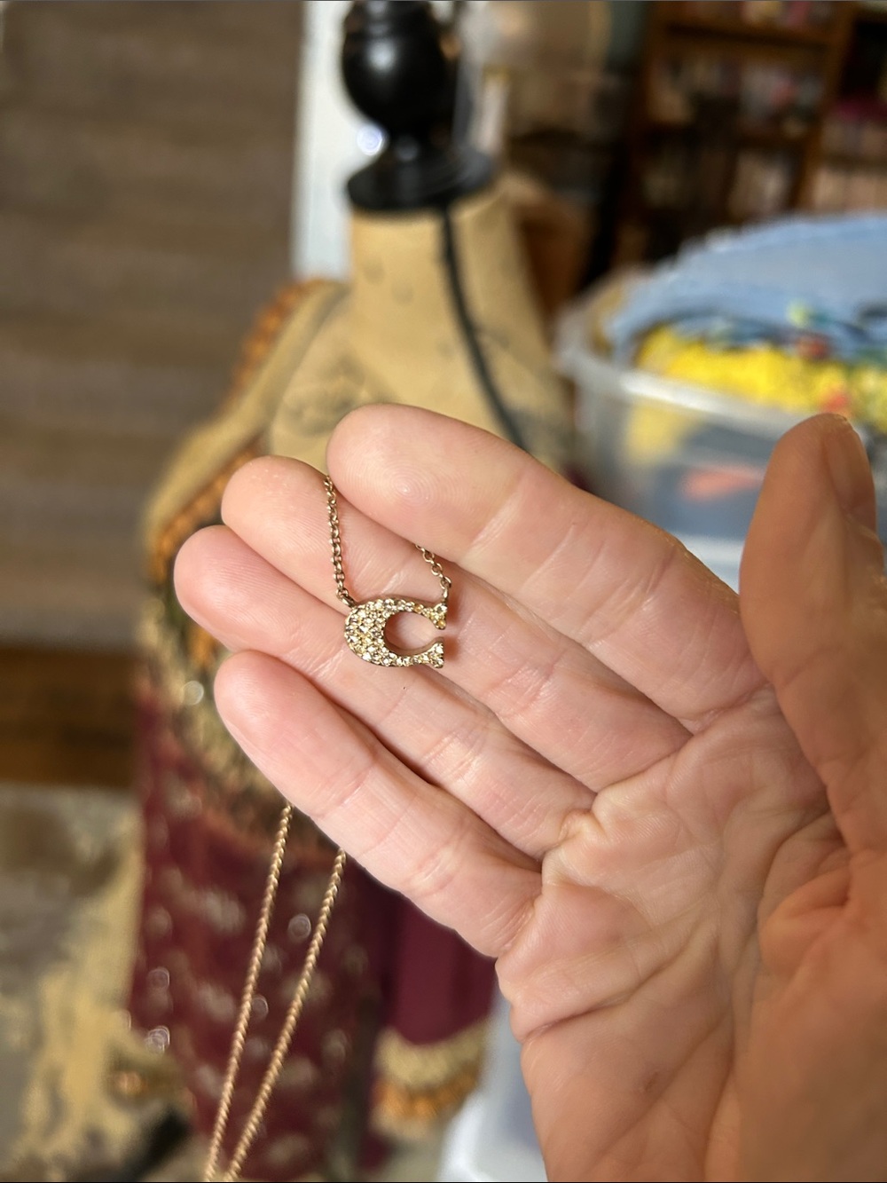 Coach Logo “C” Necklace in Rose Gold with Crystals—Flaw - Picture 3 of 15